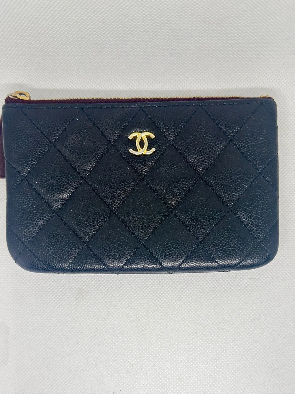 CHANEL Black Quilted Zip Cosmetic Pouch with Gold CC
